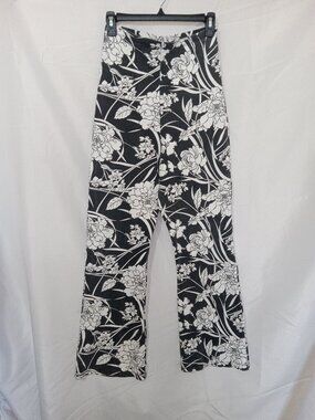 Bryn Walker Pants Womens Medium Black Floral Flare Leg Stretch Pull On Made USA